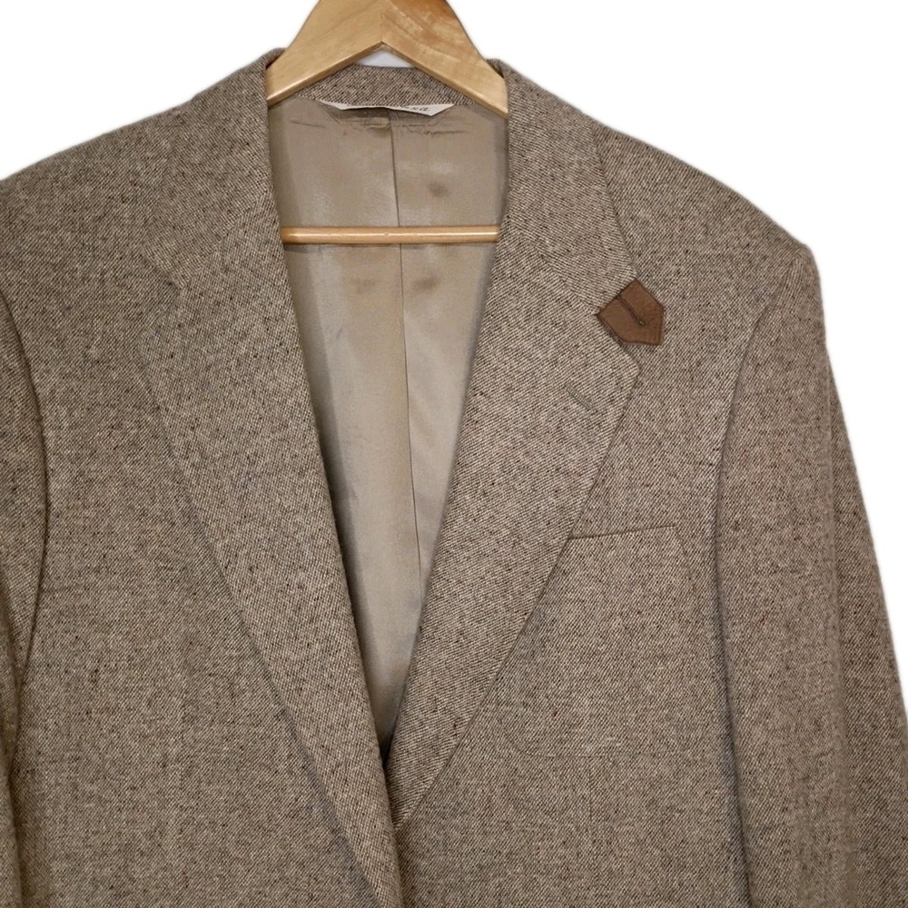 Stafford Tweed Blazer Mens 44L‎ Tan Wool Elbow Patch Heritage Sport Coat Vintage